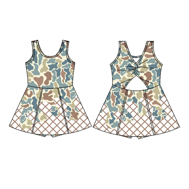 presale GSD2824  Baby Girls Blue Camo Drip Team Shorts Yoga Knee Length Dresses   D919