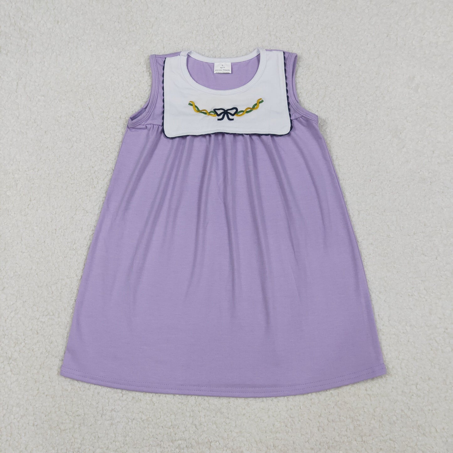 GSD2832 Embroidery Bows Baby Girls Sleeveless Mardigras Knee Length Dresses  D 1110