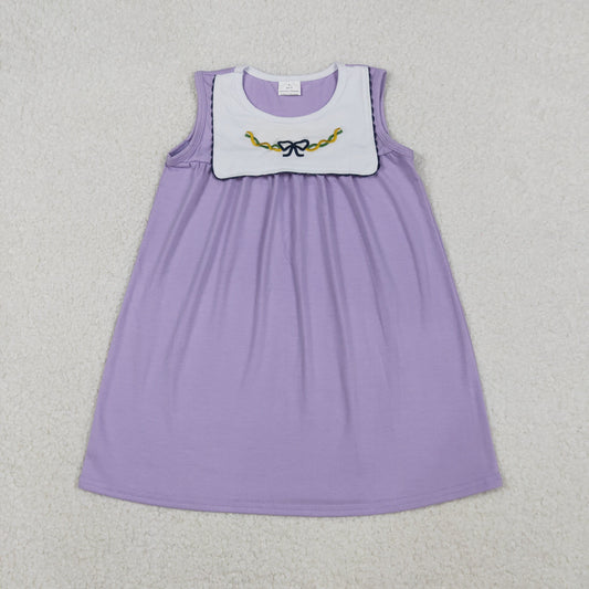GSD2832 Embroidery Bows Baby Girls Sleeveless Mardigras Knee Length Dresses D 1110