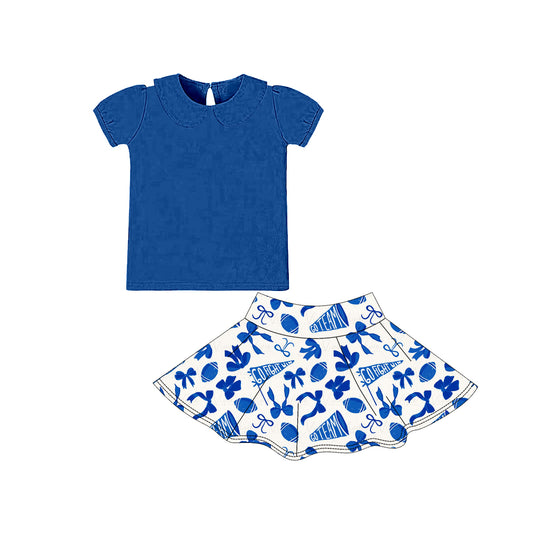 presale GSD2874 Baby Girls Hot Blue Short Ruffle Sleeve Bows Go Team Yoga Clothes Sets D 1006