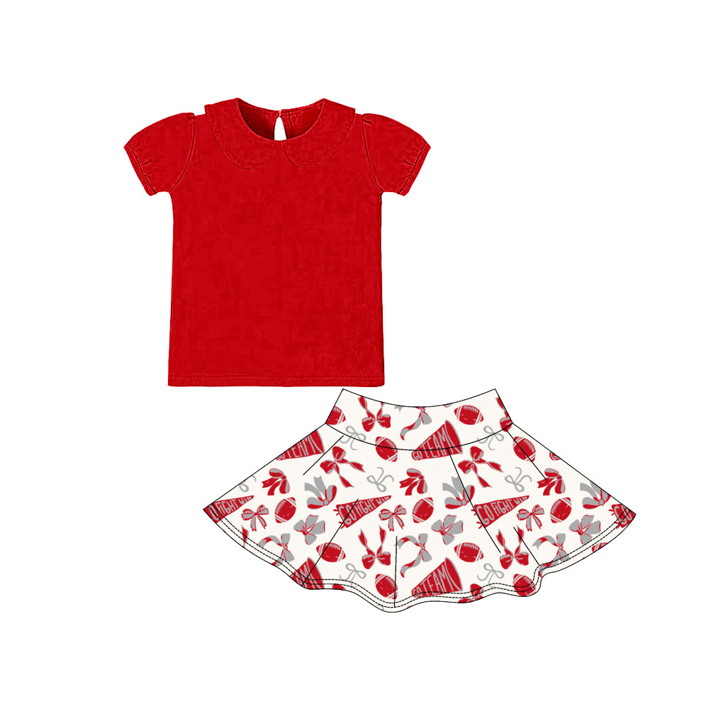 presale GSD2877 Baby Girls Red Short Ruffle Sleeve Bows Go Team Yoga Clothes Sets  D 1006
