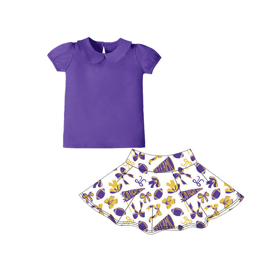 presale GSD2878  Baby Girls Purple Short Ruffle Sleeve Bows Go Team Yoga Clothes Sets D 1006
