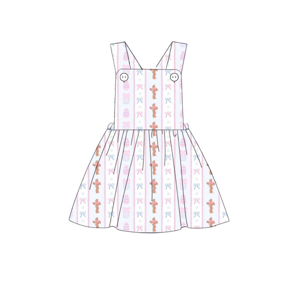 presale GSD2880  Baby Girls Bows Eggs Crosses Stripe Easter Strap Knee Length Dresses D 1006