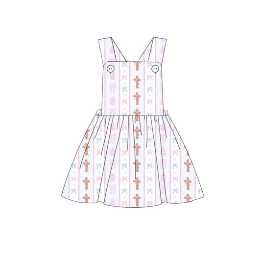 presale GSD2880  Baby Girls Bows Eggs Crosses Stripe Easter Strap Knee Length Dresses D 1006