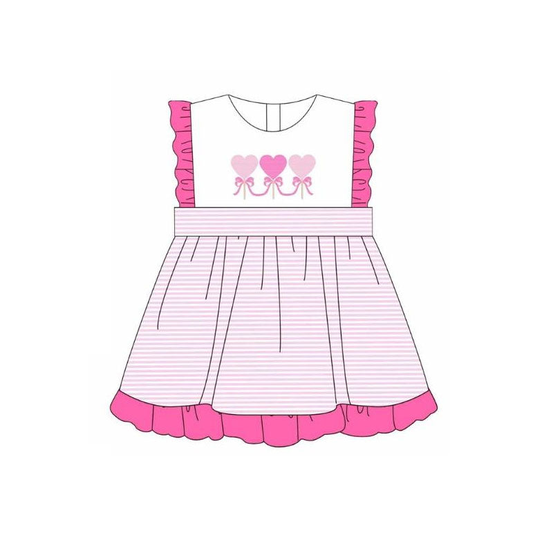 presale GSD2884  Baby Girls Pink Hearts Stripe Valentine Ruffle Knee Length Dresses  D 1006