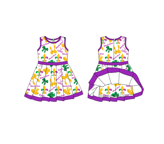 presale GSD2885 Baby Girls Mardigras Bows Anchors Back Zip Shorts Yoga Knee Length Dresses D 1007