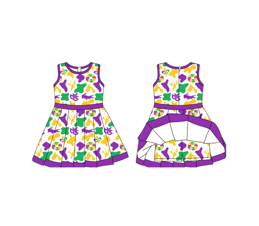 presale GSD2886 Baby Girls Mardigras Camo Crayfishes Back Zip Shorts Yoga Knee Length Dresses   D 1007