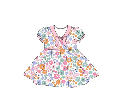 presale GSD2887 Baby Girls Colorful Flowers Ruffle Sleeve Knee Length Dresses D 1007
