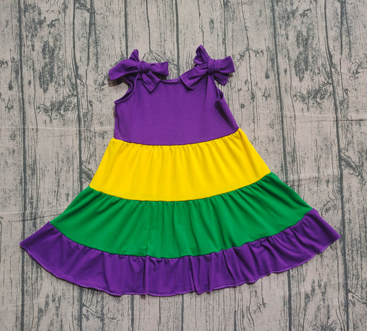 presale GSD2888 Baby Girls Strap Mardigras Patchwork Ruffle Knee Length Dresses D 1202