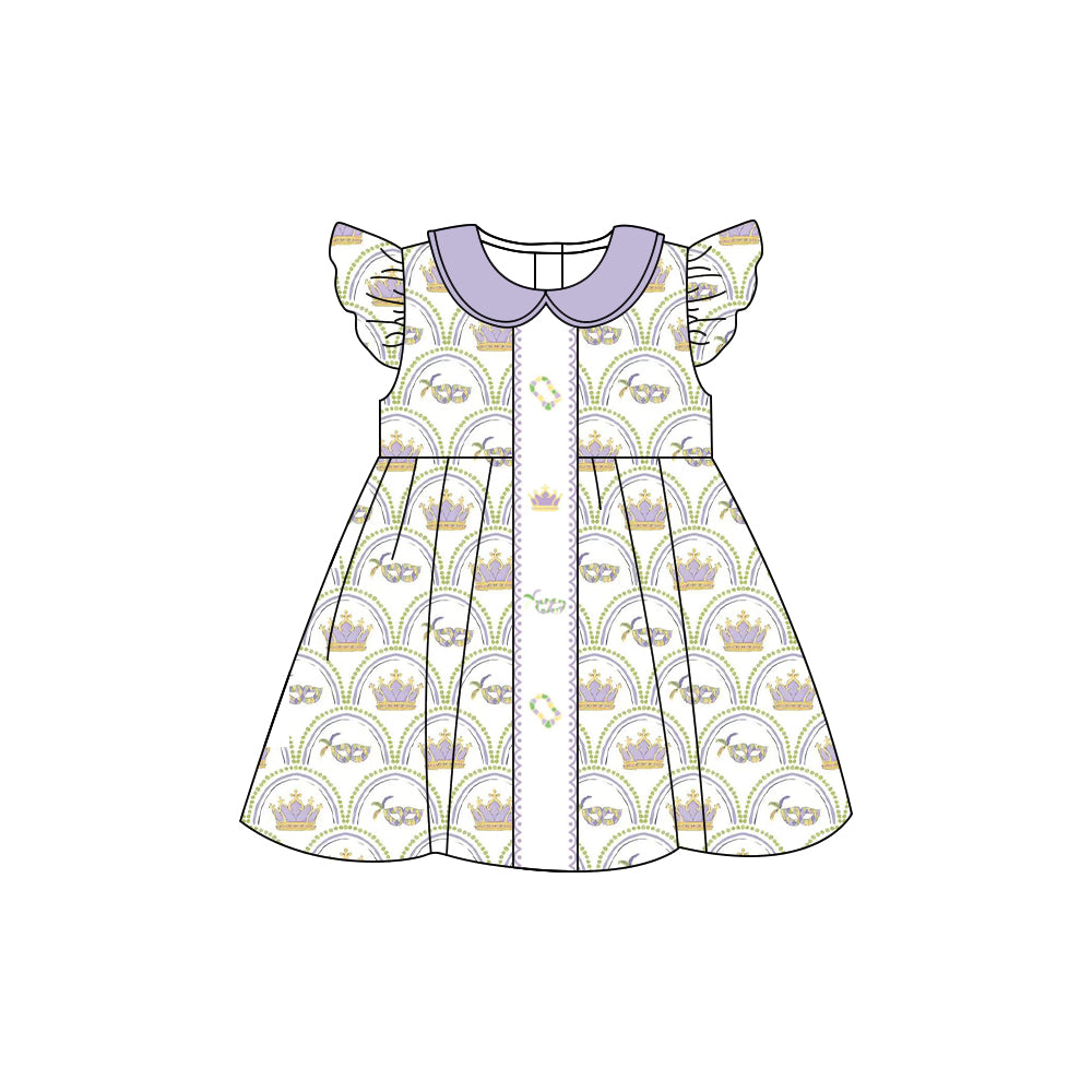 presale GSD2891  Baby Girls Mardigras Crowns Masks Checked Collar Knee Length Dresses  D 1008