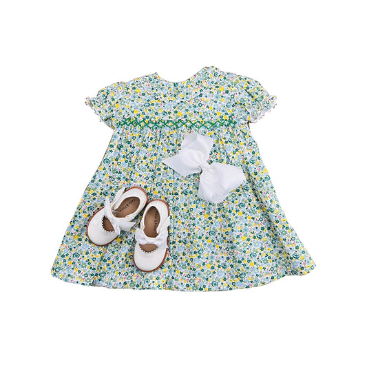 presale GSD2893  Baby Girls Green Flowers Ruffle Sleeve Knee Length Dresses D 1010