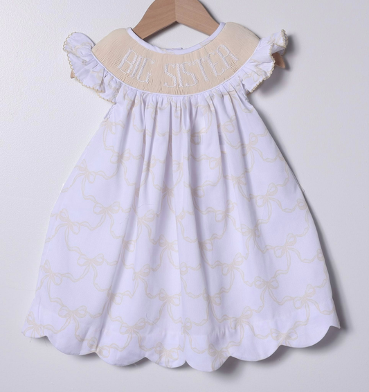 presale GSD2894 Baby Girls Flutter Sleeve Big Sister Bows Checked Knee Length Dresses D 1010