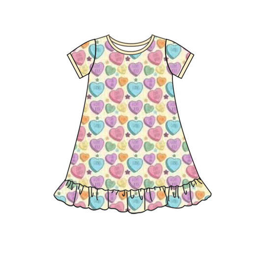 presale GSD2895 Baby Girls Colorful Hearts Stars Valentine Ruffle Knee Length Dresses  D 1009