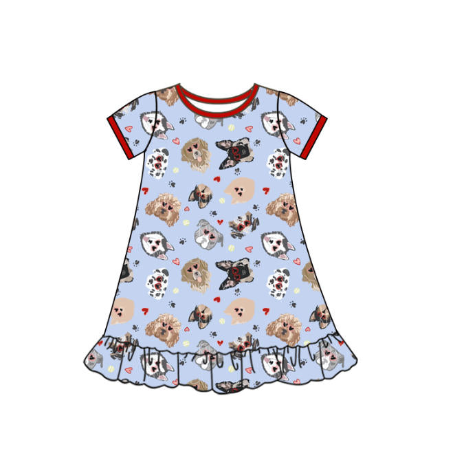 presale GSD2896 Baby Girls Hearts Dogs Valentine Ruffle Knee Length Dresses  D 1009