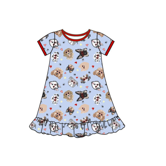 presale GSD2896 Baby Girls Hearts Dogs Valentine Ruffle Knee Length Dresses D 1010