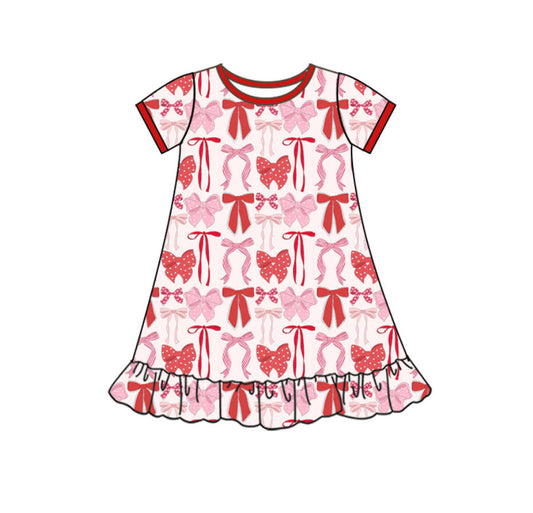 presale GSD2897 Baby Girls Red Pink Bows Plaid Valentine Ruffle Knee Length Dresses D 1009