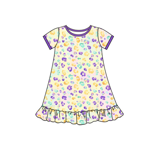 presale GSD2899 Baby Girls Mardigras Leopard Ruffle Knee Length Dresses D 1010