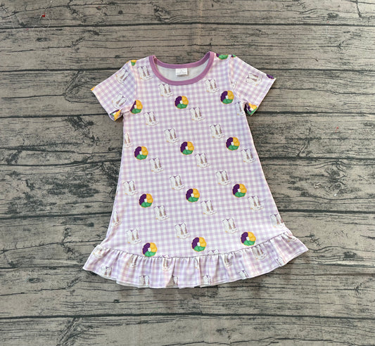 presale GSD2900 Baby Girls Mardigras Boots Donuts Checked Ruffle Knee Length Dresses D 1010