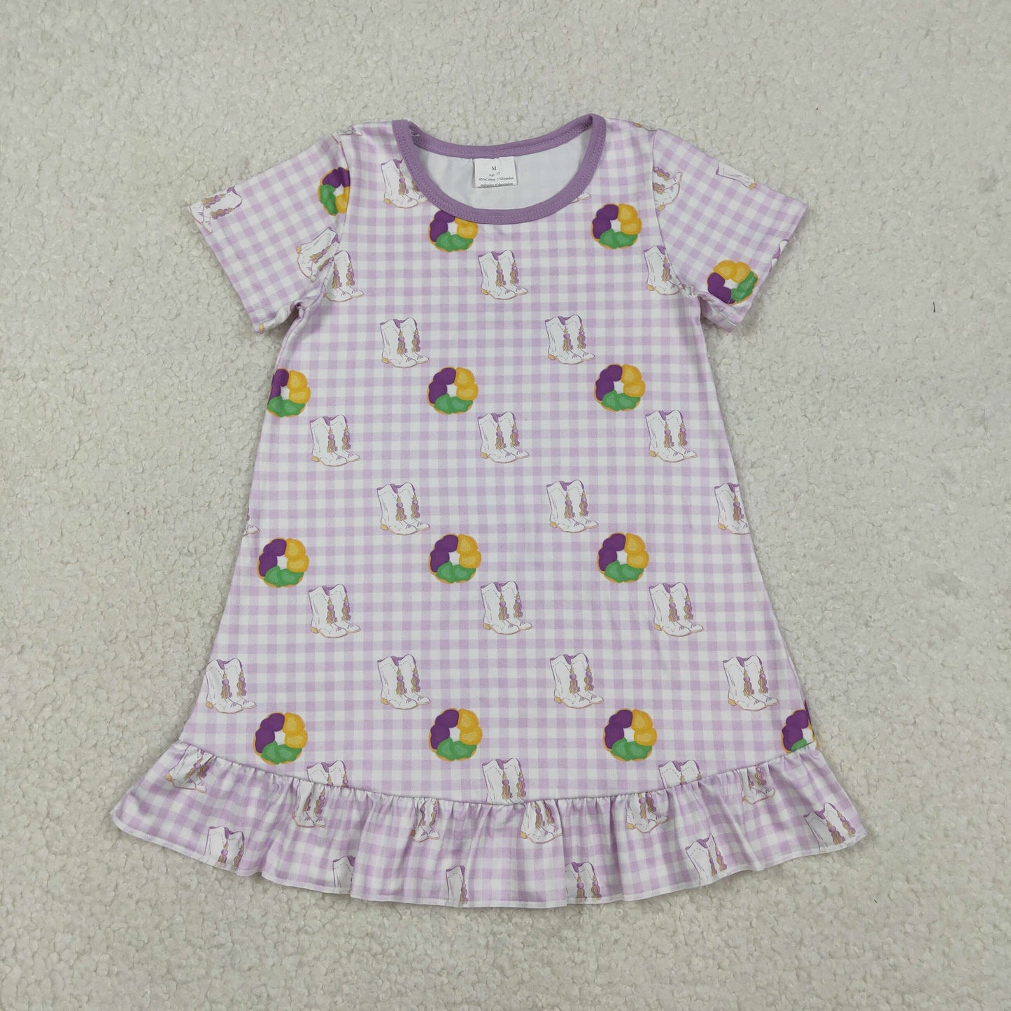 Sibling Baby Girls Mardi Gras Donuts Boot Checked Dress with Pocket Short Clothes Set Ruffle Zip Romper for Toddlers