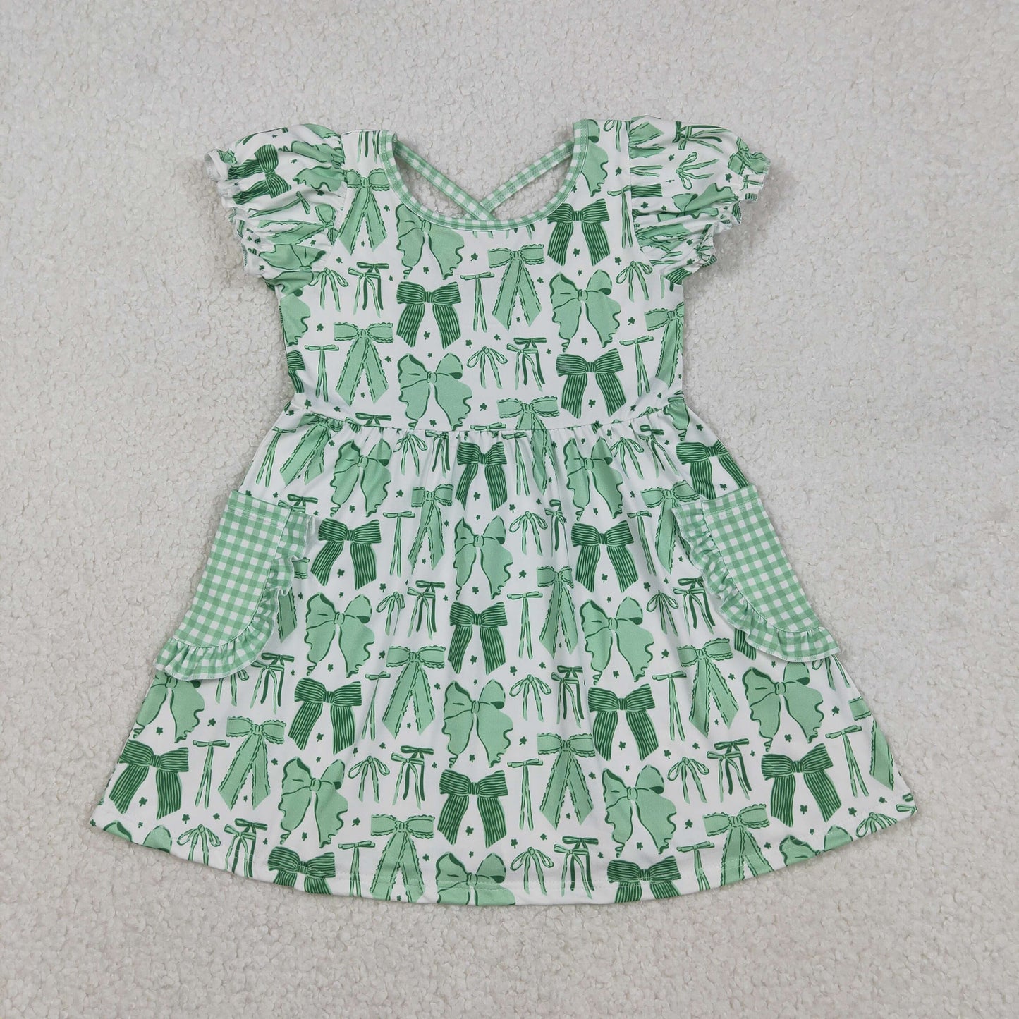 Baby Girls Knee-Length Dress with Green Clovers Bows St. Patrick Pockets - Cute Festive Outfit for Little Ones