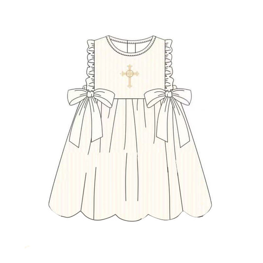 presale GSD2904 Baby Girls Cross Bows Easter Sleeveless Knee Length Dresses D 1010