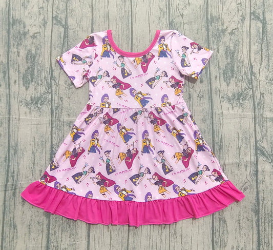 presale GSD2917 Baby Girls Short Sleeve Cartoon Girls Ruffle Knee Length Dresses  D 1017