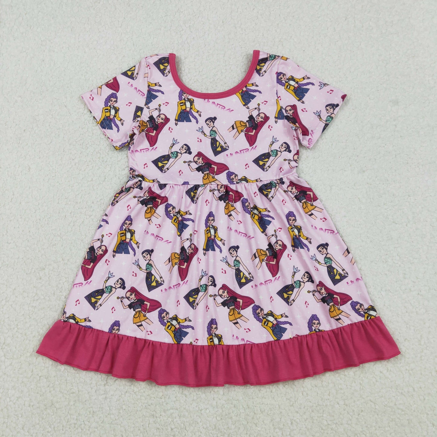 Baby Girls Demon Hunter Ruffle Knee-Length Dress Short Sleeve Cute Frock for Little Girls