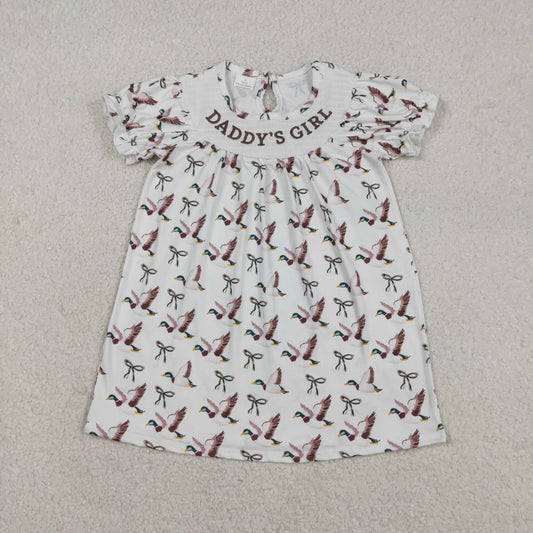 Baby Girls Knee-Length Dress Embroidered 'Daddy's Girl' with Bows And Duck Hunting Theme
