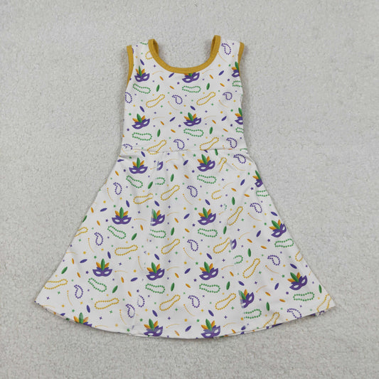 Baby Girls Mardi Gras Anchors Print Yoga Shorts Knee-Length Dress Set Cute Festive Outfit for Little Ones