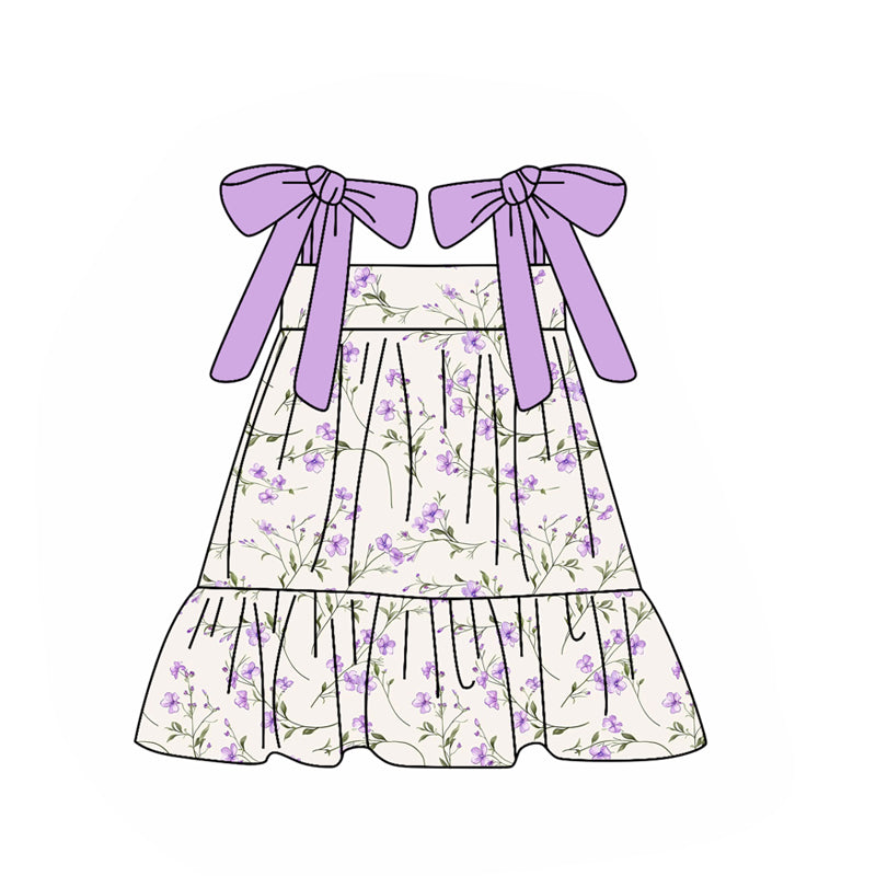 presale GSD2955 Baby Girls Lavender Strap Flowers Ruffle Knee Length Dresses D 1029