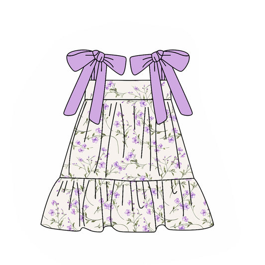 presale GSD2955 Baby Girls Lavender Strap Flowers Ruffle Knee Length Dresses D 1029