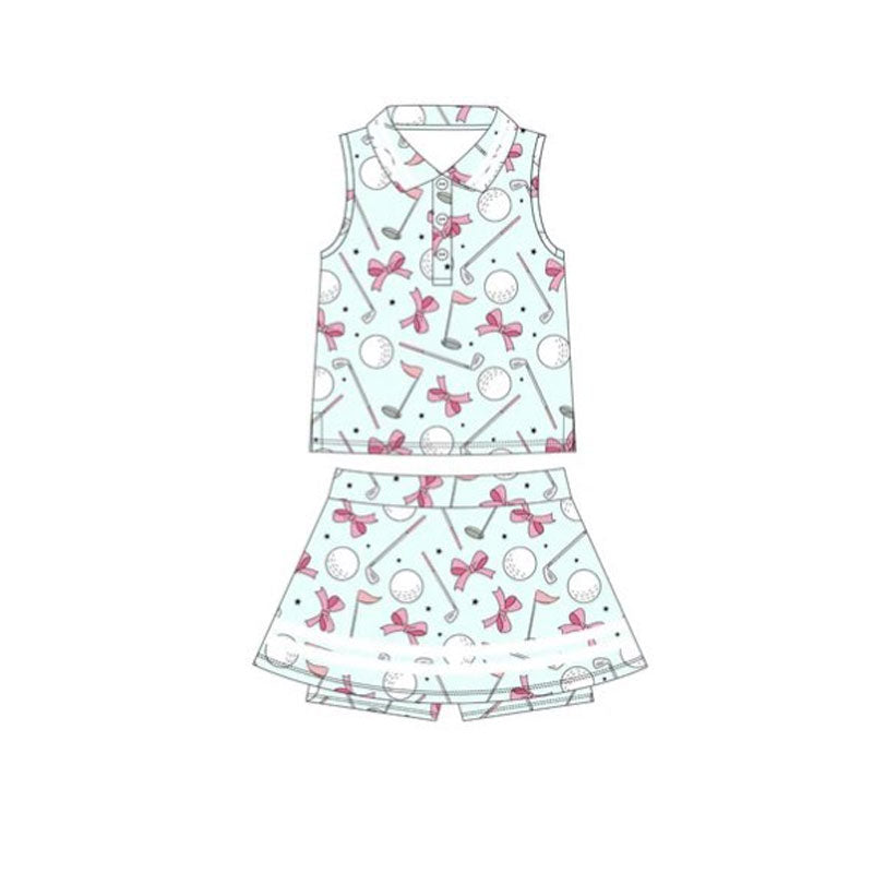 presale GSD2977  Baby Girls Bows Golf Plaid Button Top Skirt Shorts Yoga Clothes Set D 1103