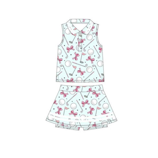 presale GSD2977 Baby Girls Bows Golf Plaid Button Top Skirt Shorts Yoga Clothes Set D 1103