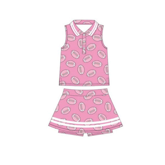 presale GSD2978 Baby Girls Pink Footballs Plaid Button Top Skirt Shorts Yoga Clothes Set D 1103