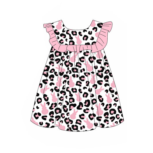 presale GSD2981 Baby Girls Sleeveless Pink Rabbits Leopard Easter Knee length Dresses  D 1107