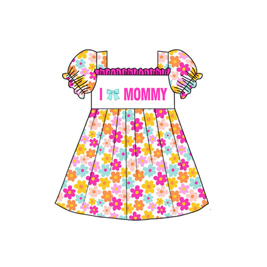 presale GSD2982 Baby Girls I Love Mommy Flowers Ruffle Sleeve Knee length Dresses  D 1108
