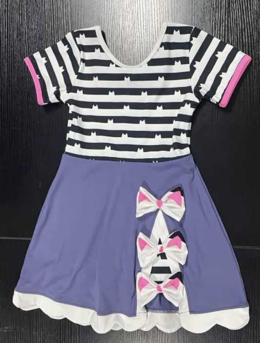 presale GSD2983 Baby Girls Black Stripe Bows Ruffle Knee length Dresses D 1108