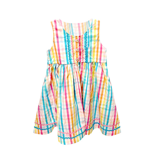 presale GSD3004 Baby Girls Colorful Stripes Button Ruffle Knee Length Dresses D 1114