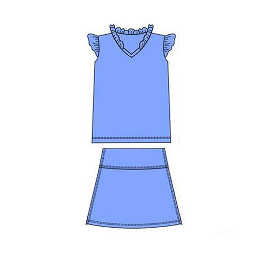 presale GSD3011  Baby Girls Blue Flutter Sleeve Shirts Top Skirts Shorts Yoga Clothes Sets  D 1120