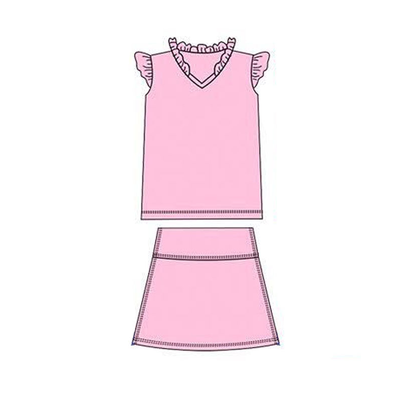 presale GSD3012 Baby Girls Pink Flutter Sleeve Shirts Top Skirts Shorts Yoga Clothes Sets D 1120