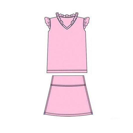 presale GSD3012 Baby Girls Pink Flutter Sleeve Shirts Top Skirts Shorts Yoga Clothes Sets D 1120
