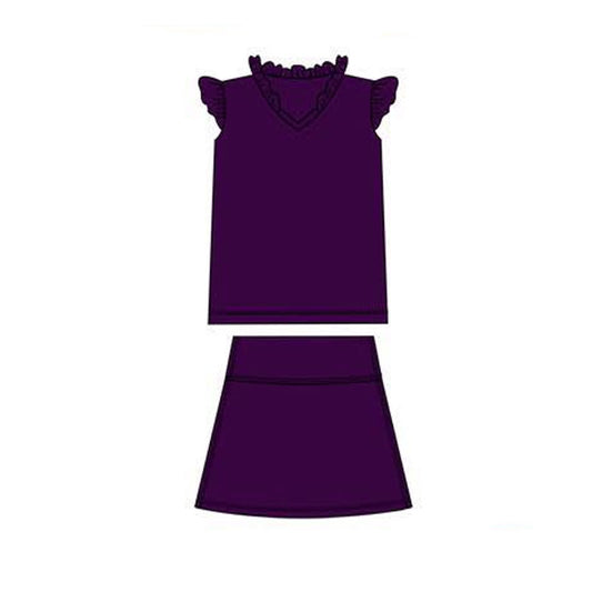 presale GSD3014  Baby Girls Purple Flutter Sleeve Shirts Top Skirts Shorts Yoga Clothes Sets  D 1120