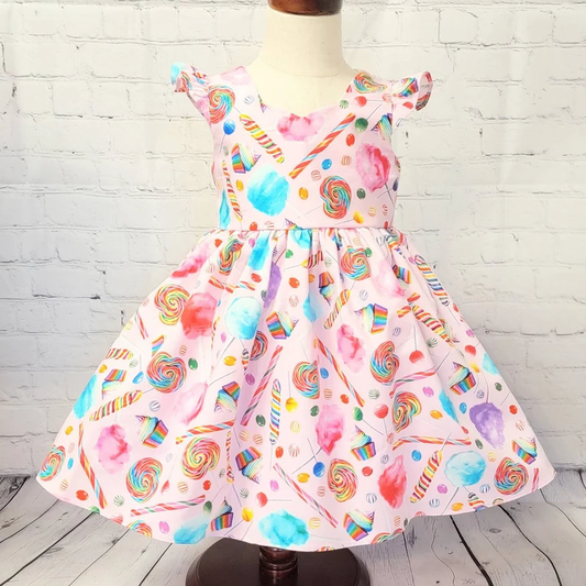 presale GSD3018 Baby Girls Flutter Sleeve Colorful Candy Knee Length Dresses D 1120