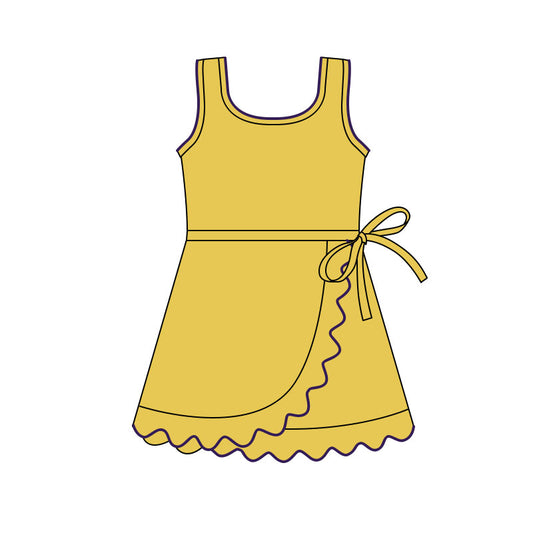 presale GSD3031 Baby Girls Yellow Sleeveless Yoga Shorts Ruffle Knee Length Dresses D 1125