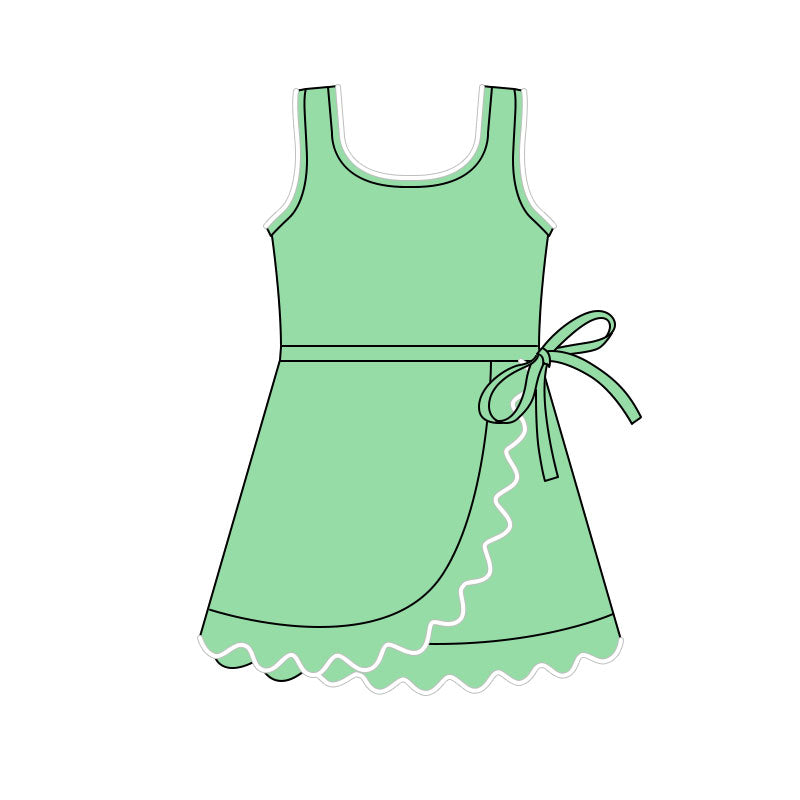 presale GSD3033  Baby Girls Green Sleeveless Yoga Shorts Ruffle Knee Length Dresses D 1125