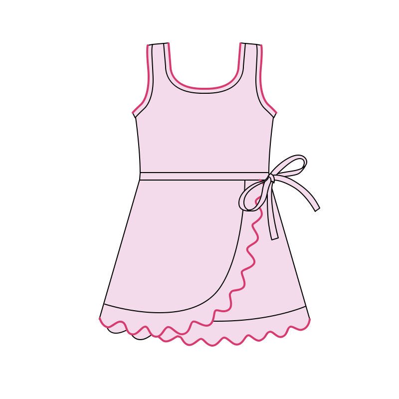 presale GSD3034  Baby Girls Pink Sleeveless Yoga Shorts Ruffle Knee Length Dresses  D 1125