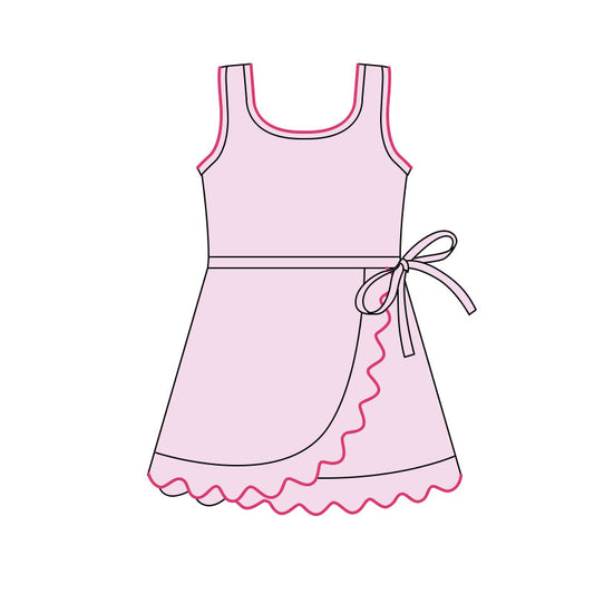 presale GSD3034 Baby Girls Pink Sleeveless Yoga Shorts Ruffle Knee Length Dresses D 1125