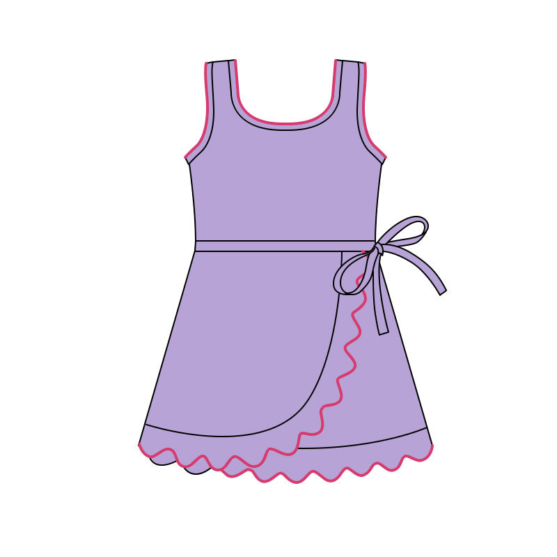presale GSD3036 Baby Girls Purple Sleeveless Yoga Shorts Ruffle Knee Length Dresses  D 1125