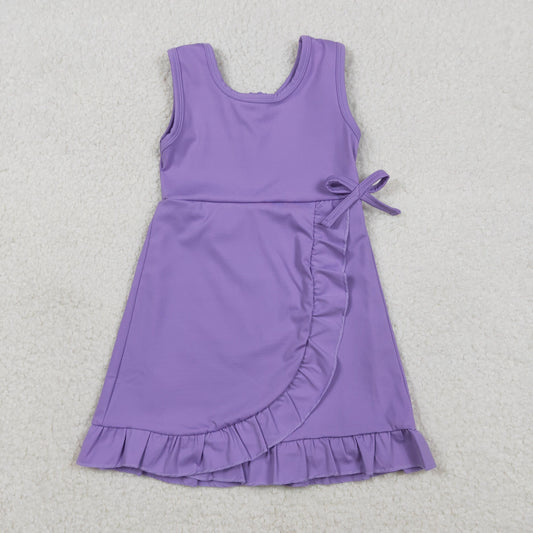 Baby Girls Purple Sleeveless Ruffle Shorts Knee Length Active Yoga Dresses for Kids