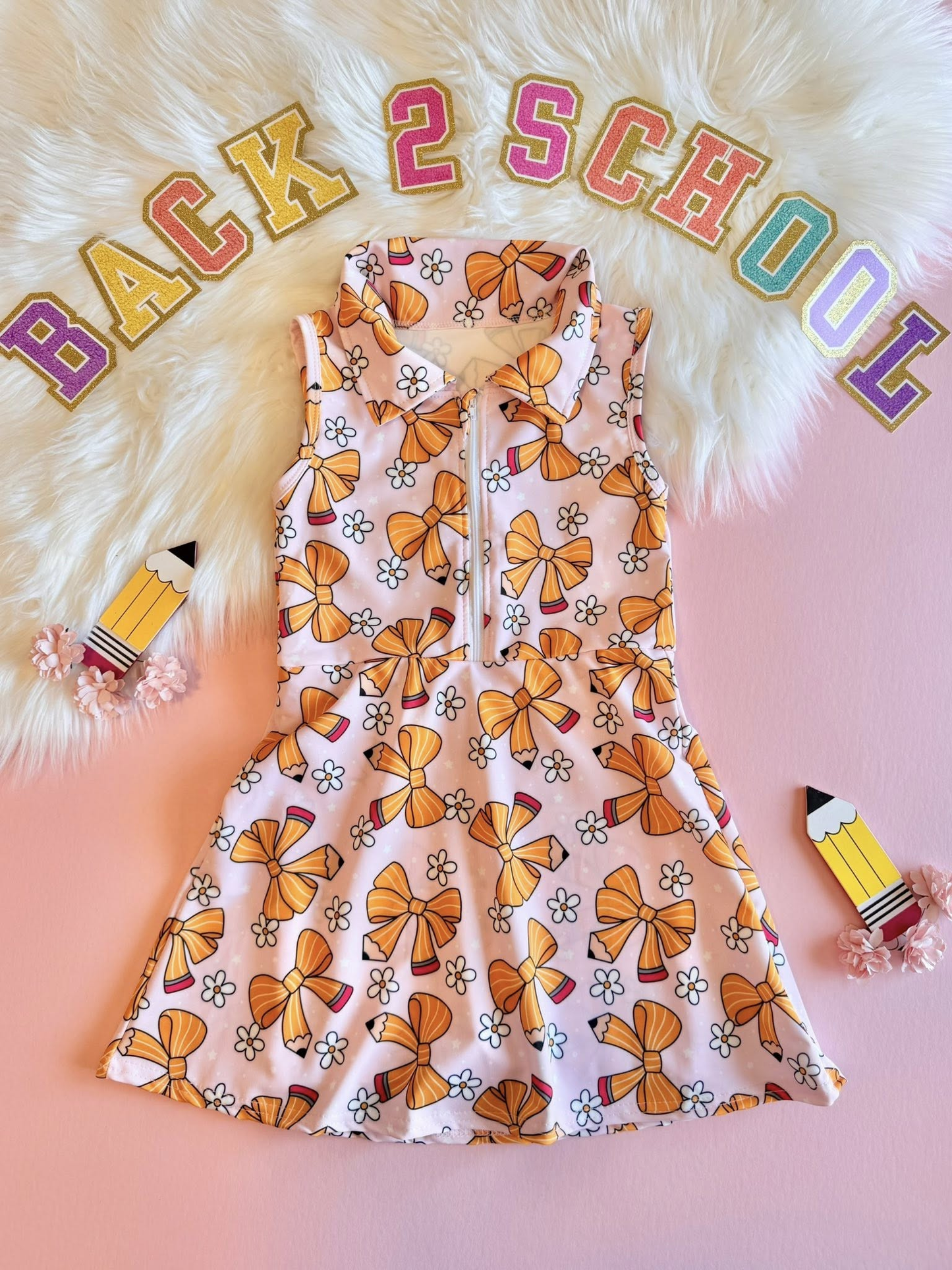 presale GSD3037 Baby Girls Pencil Bows Flowers Back to School Yoga Shorts Knee Length Dresses   D 1125